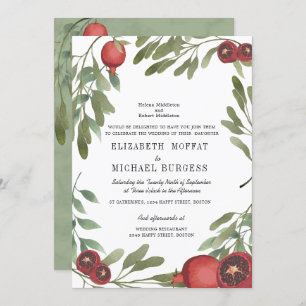 Wedding Burgundy Botanical  Marble Boho Greenery Invitation