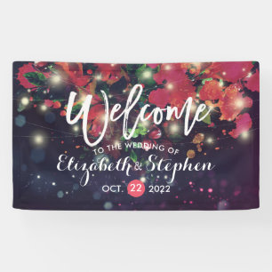 Wedding Burgundy Floral Purple String Light Script Banner