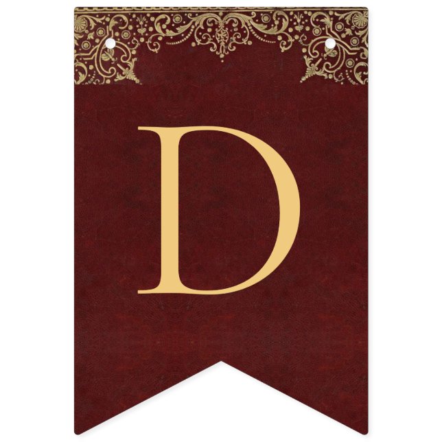 Wedding Burgundy Gold Names Vintage Elegant Red Bunting (First Flag)