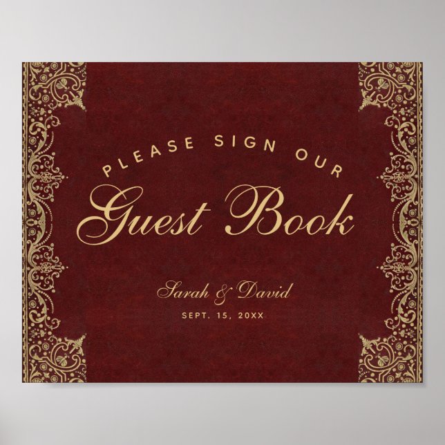 Wedding Burgundy Gold Please Sign Our Guest Book  (Front)
