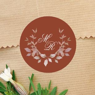 Wedding Burgundy Monogram Classic Custom Classic Round Sticker