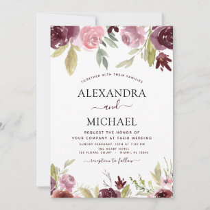 Wedding Burgundy Pink Modern Elegant Floral Invitation