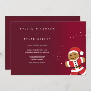 Wedding Burgundy Red Gingerbread Santa Invitation