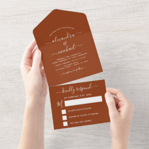 Wedding Burnt Orange Boho Terracotta All In One Invitation