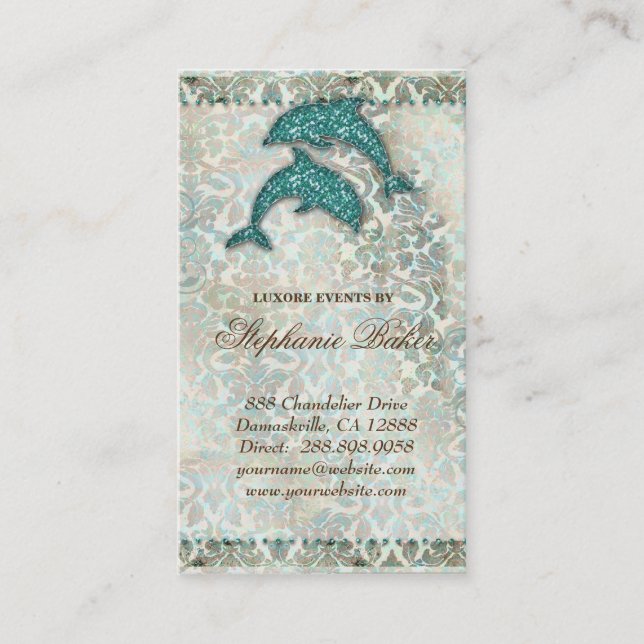 Wedding Business Card Beach Dolphin Vintage (Front)