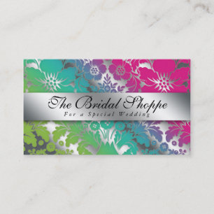 Wedding Business Card Damask Floral Silver PGB