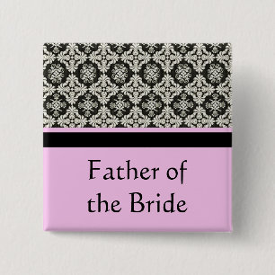 wedding buttons, damask and pink strip colour 15 cm square badge
