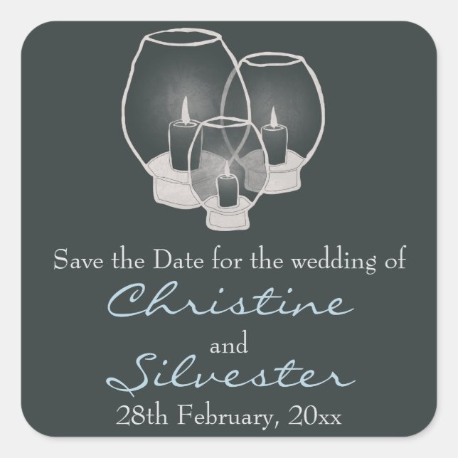 Wedding By Candlelight,  save the date. Square Sticker (Front)