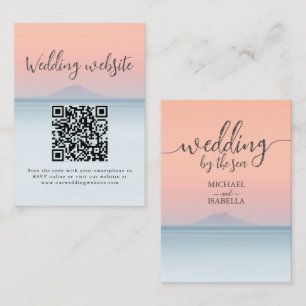 Wedding by the sea under peachy sky sunset enclosure card