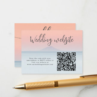 Wedding by the sea under peachy sky sunset enclosure card