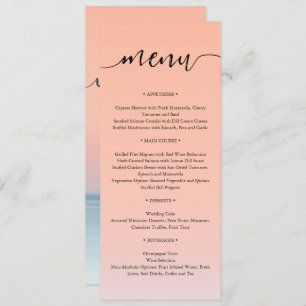 Wedding by the sea under peachy sky sunset menu