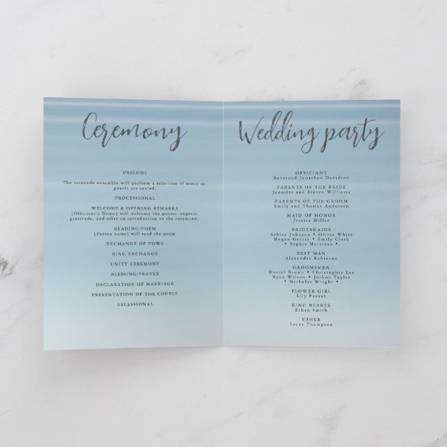 Wedding by the sea under peachy sky sunset program (Inside)