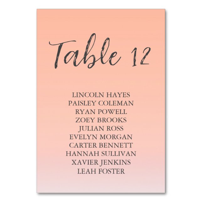 Wedding by the sea under peachy sky sunset table number (Front)