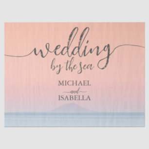 Wedding by the sea under peachy sky sunset tissue paper