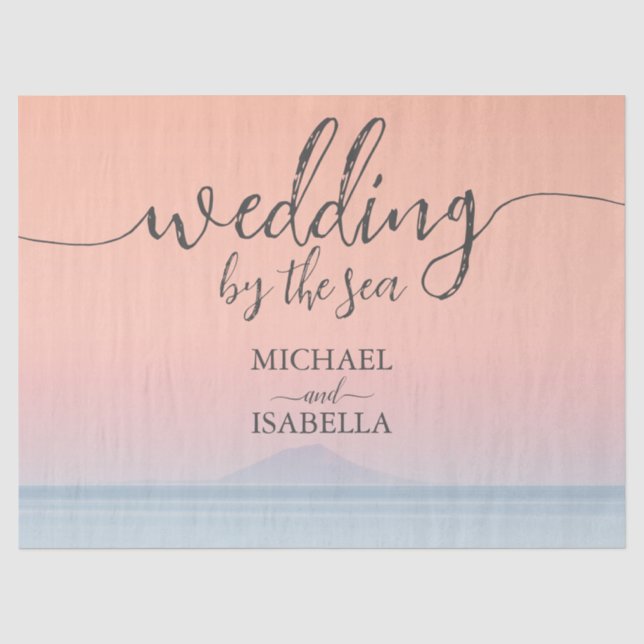 Wedding by the sea under peachy sky sunset tissue paper (Front)
