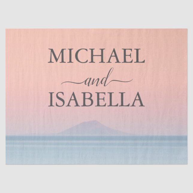 Wedding by the sea under peachy sky sunset tissue paper (Front)