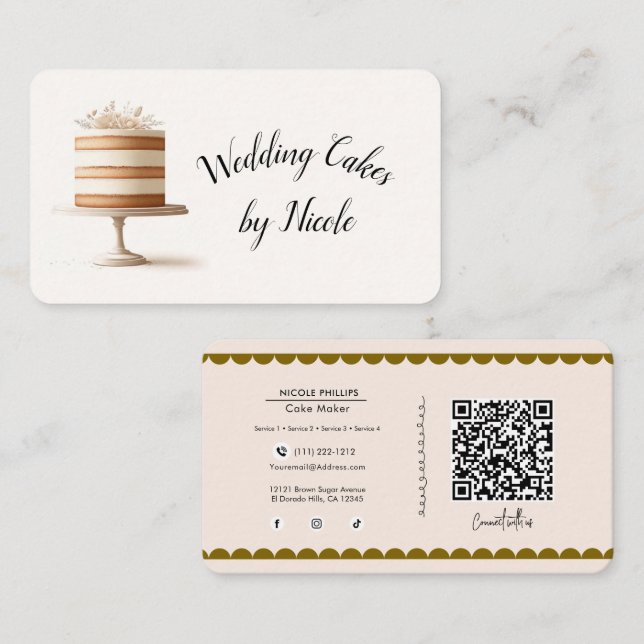 Wedding Cake Bakery Social Media Connection QR  Business Card (Front/Back)