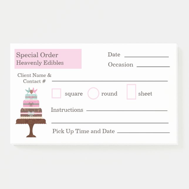Wedding Cake Bakery Special Order Note Pad (Front)
