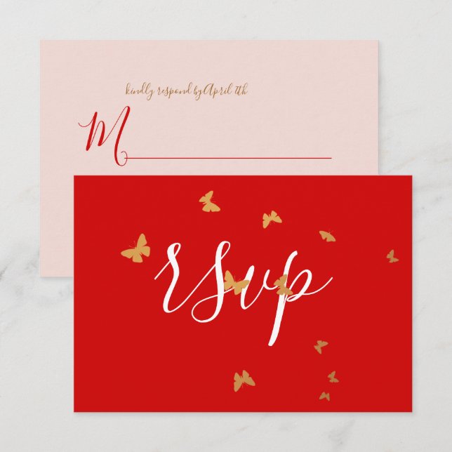 Wedding Cake Butterflies RSVP Card (Front/Back)