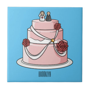 Wedding cake cartoon illustration  ceramic tile