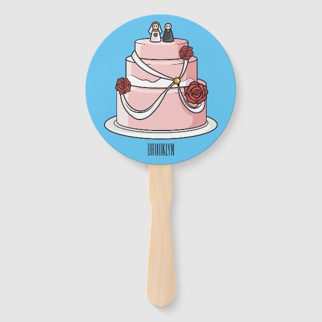 Wedding cake cartoon illustration  hand fan (Front)