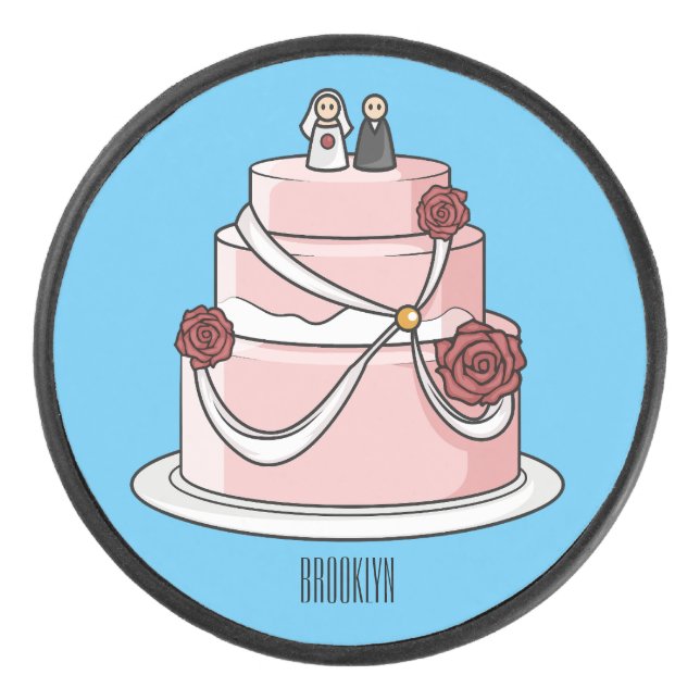 Wedding cake cartoon illustration  hockey puck (Front)