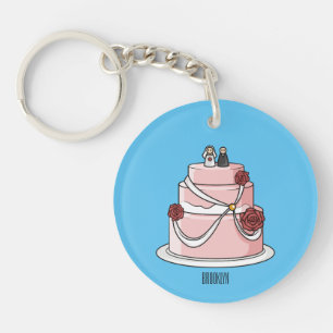 Wedding cake cartoon illustration key ring