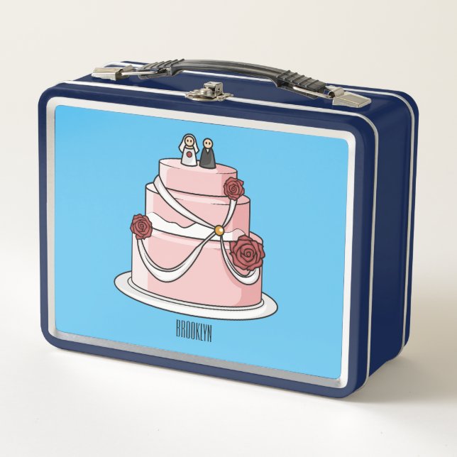 Wedding cake cartoon illustration  metal lunch box (Front)