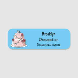 Wedding cake cartoon illustration name tag