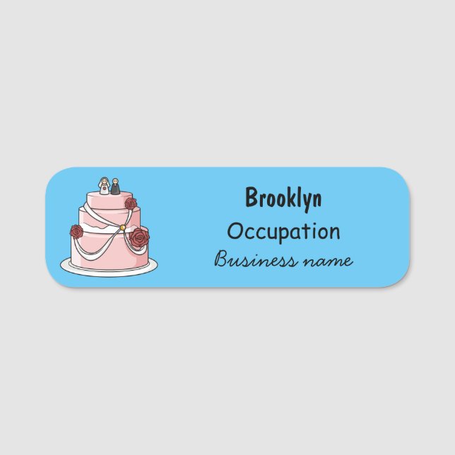 Wedding cake cartoon illustration name tag (Front)