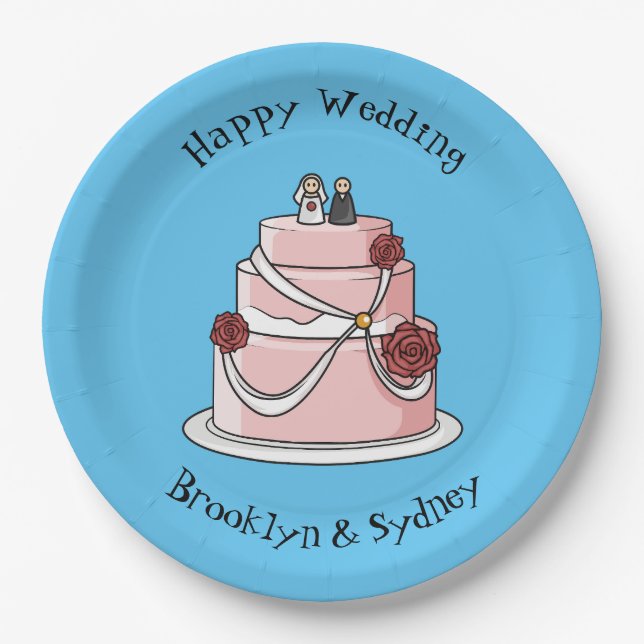Wedding cake cartoon illustration paper plate (Front)