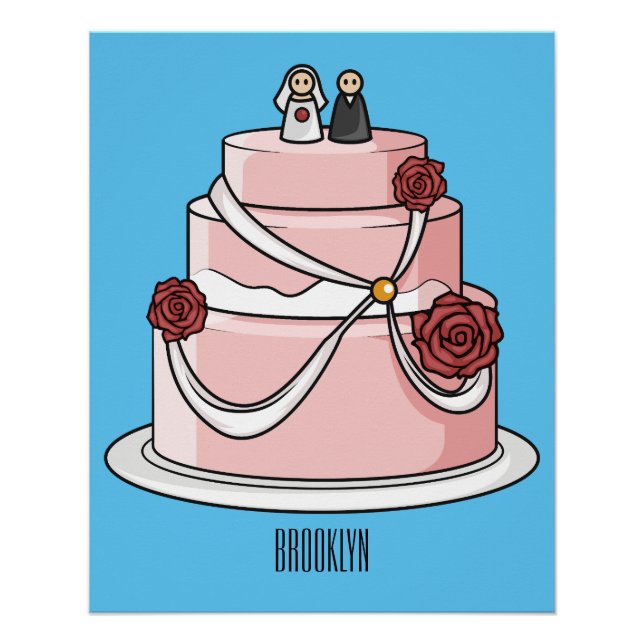 Wedding cake cartoon illustration  poster (Front)