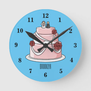 Wedding cake cartoon illustration round clock