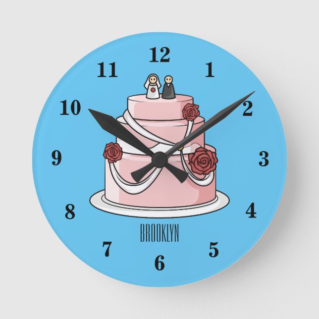 Wedding cake cartoon illustration round clock (Front)