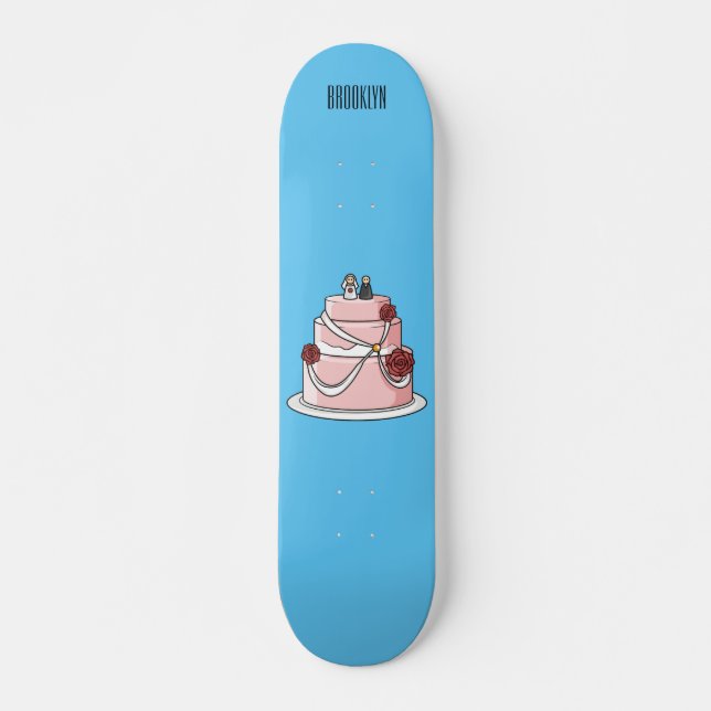 Wedding cake cartoon illustration  skateboard (Front)