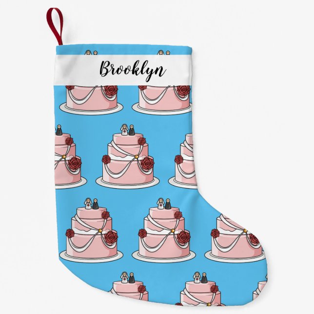 Wedding cake cartoon illustration small christmas stocking (Front)