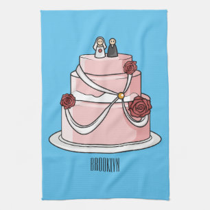 Wedding cake cartoon illustration  tea towel