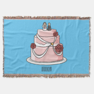 Wedding cake cartoon illustration throw blanket