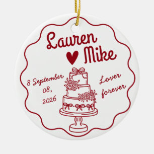 Wedding Cake Couple Names & Date Ceramic Ornament