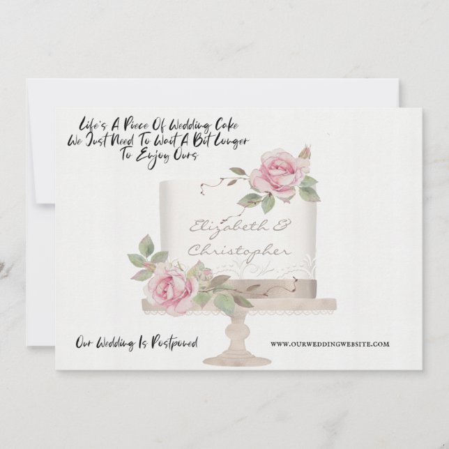 Wedding Cake Funny Change of Plans Postponed Announcement (Front)