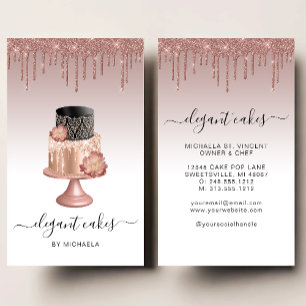 Wedding Cake Glitter Drip Rose Gold Bakery Business Card
