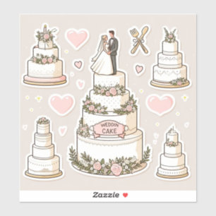 Wedding cake illustrations in sticker form, custom