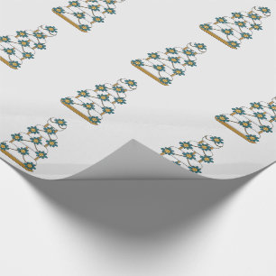 Wedding Cake in Teal and Gold on White Wrapping Paper