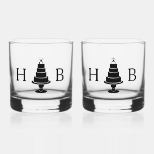 Wedding Cake Initials Whiskey Glass