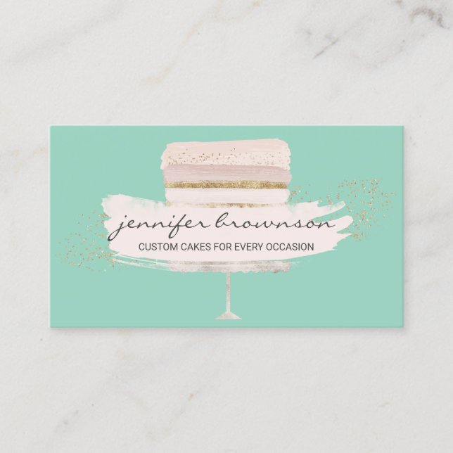 Wedding Cake Logo Occasion Party Sweets green Business Card (Front)