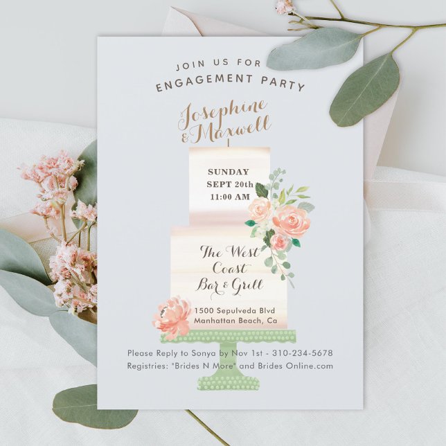 Wedding Cake Names Watercolor Floral Engagement Invitation (Creator Uploaded)