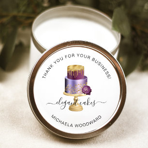 Wedding Cake Purple Bakery Thank You Classic Round Sticker