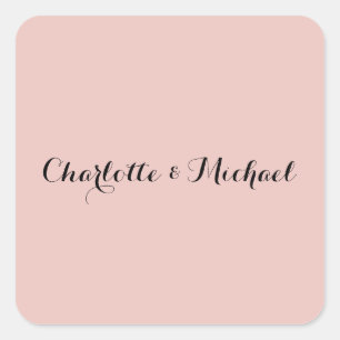 Wedding Calligraphy Elegant Rose Gold Plain Name Square Sticker