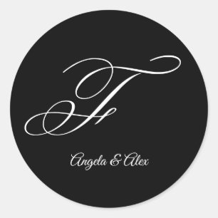 Wedding Calligraphy Fancy Letter F Monogram Classic Round Sticker