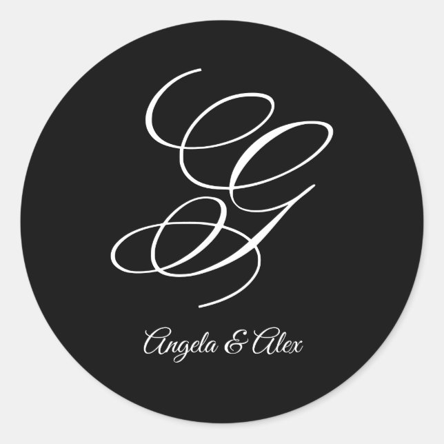Wedding Calligraphy Fancy Letter G Monogram Classic Round Sticker (Front)